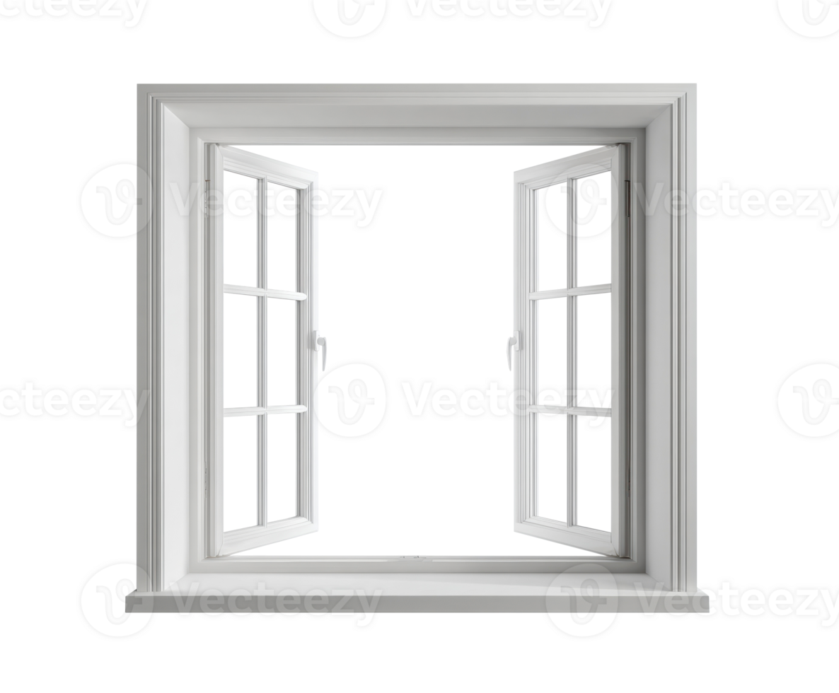 Open window with white wooden frames inviting natural light indoors png