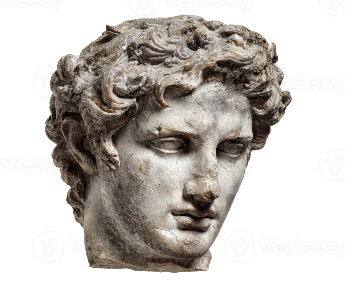 Classic sculpture of a young man with curly hair png
