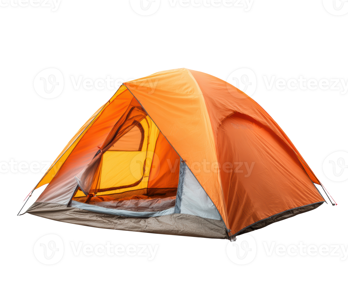 Bright orange camping tent for outdoor adventures and travel png