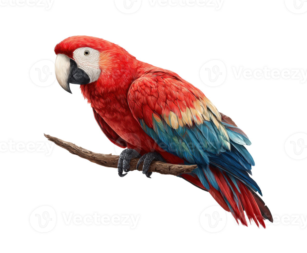 Vibrant parrot perched on a branch in natural habitat setting png