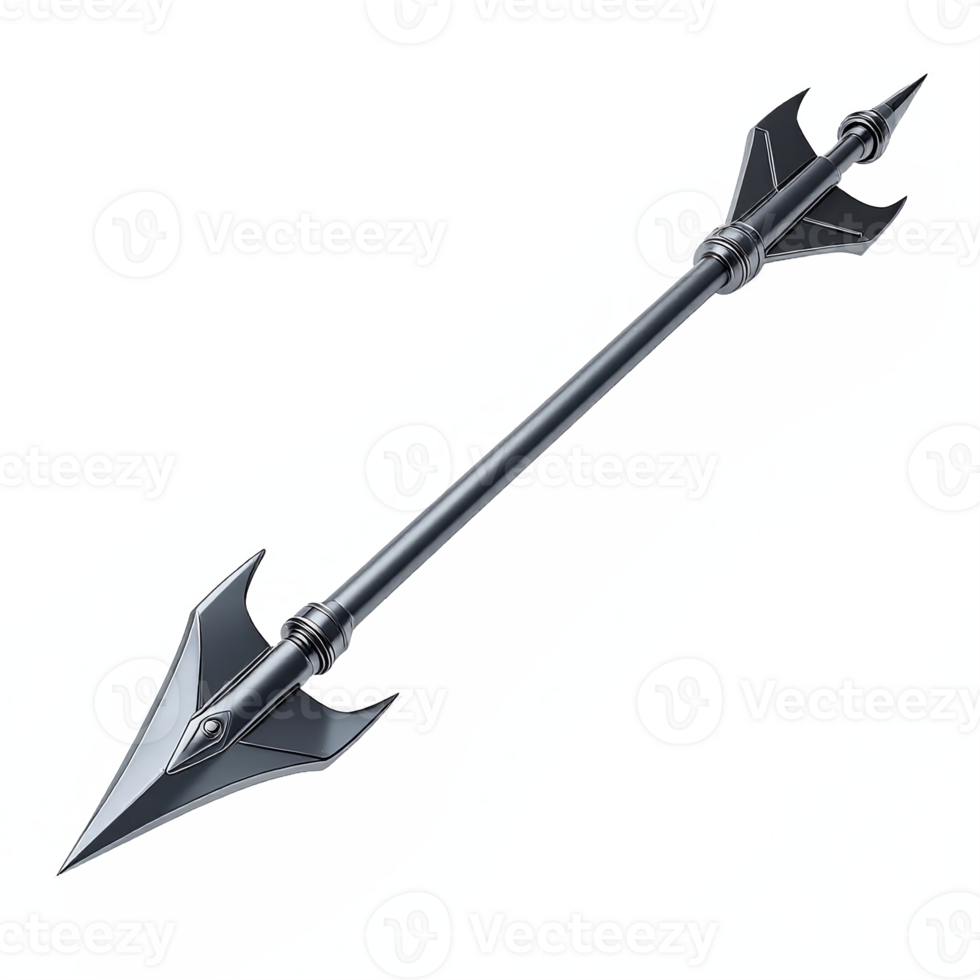 Dark fantasy axe with intricate details and sharp blades on transparent background png