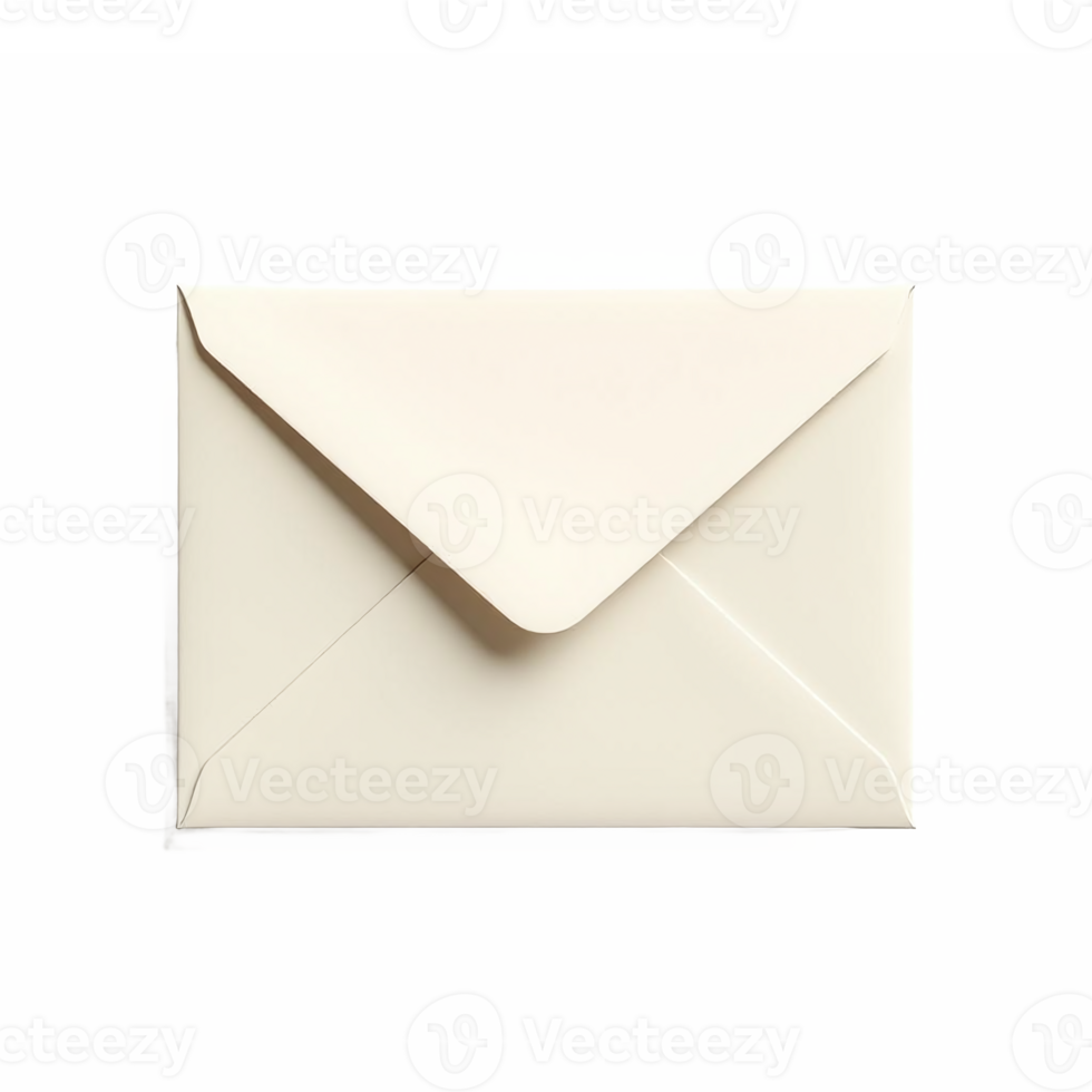 Folded Cream Envelope with Flap and No Background Transparent Clipping Path png
