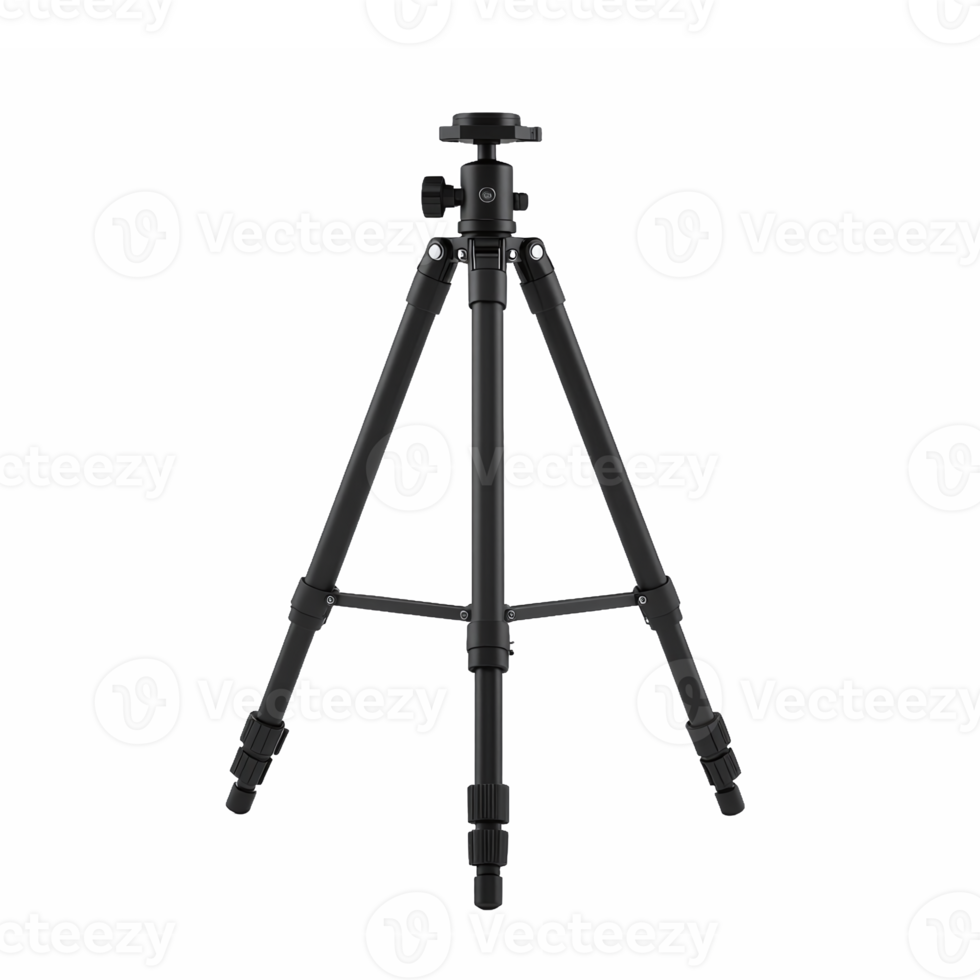 Black Camera Tripod with Adjustable Legs and Ball Head on Transparent Background png