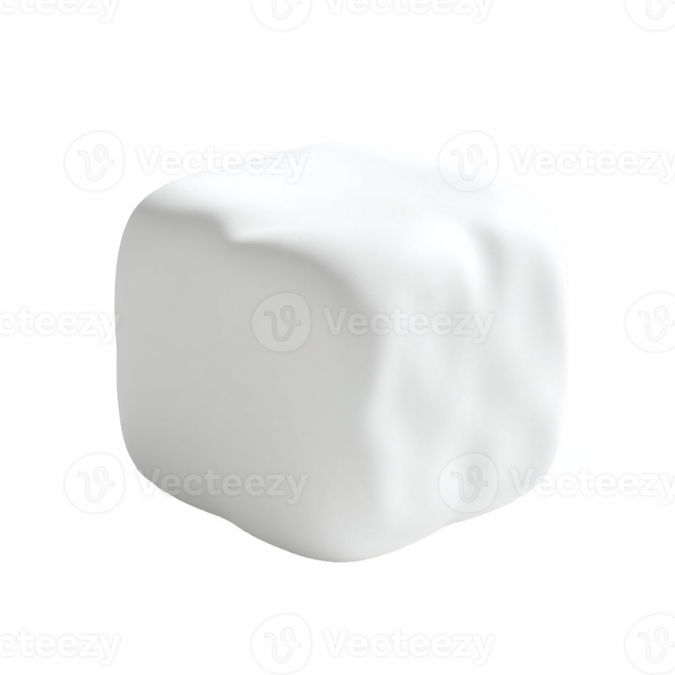 White irregularly shaped cube with smooth surface on transparent background png