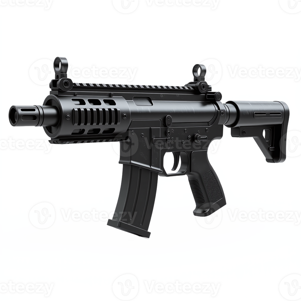 Black Modern Assault Rifle with Clipping Path for Military and Tactical Use png