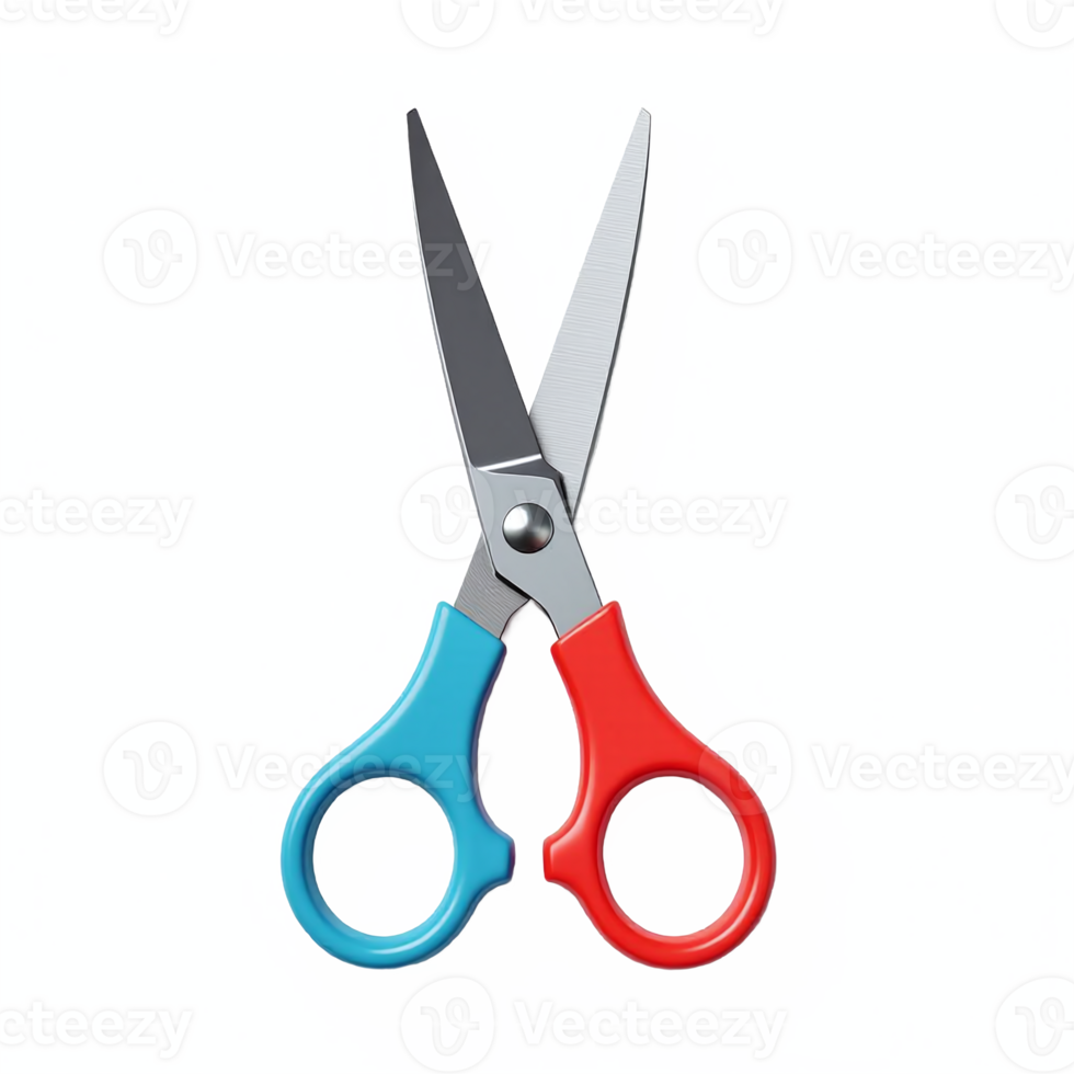 Colorful Scissors with Blue and Red Handles and Sharp Blades Isolated on Transparent Background png