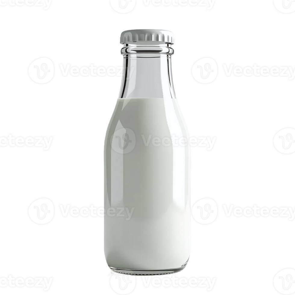 Glass Milk Bottle with Metal Cap and Clear Liquid on Transparent Background png