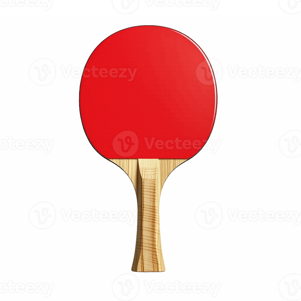 Table Tennis Paddle with Red Rubber Surface and Wooden Handle No Background Clipping Path png