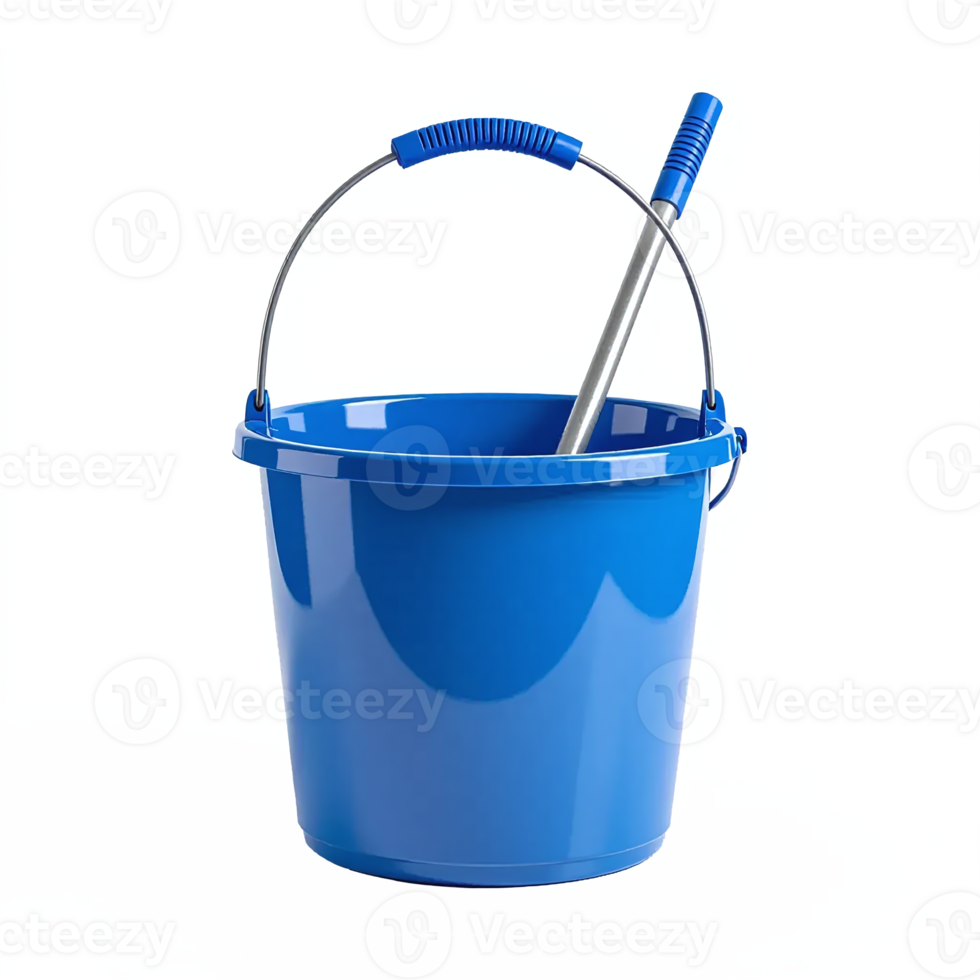 Blue Plastic Bucket with Handle and Scraper inside Transparent Background png