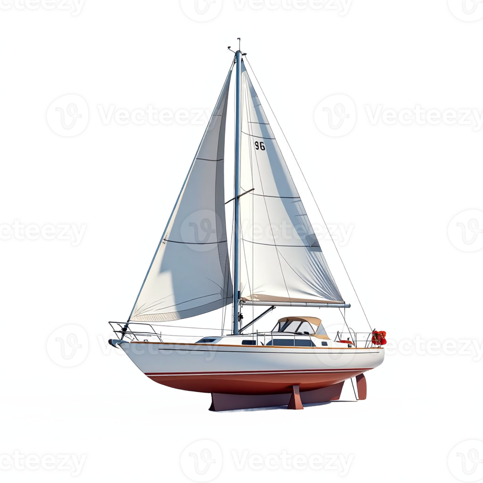 Sailboat with White Sails and Cabin on Clear Transparent Background for Maritime and Nautical Themes png