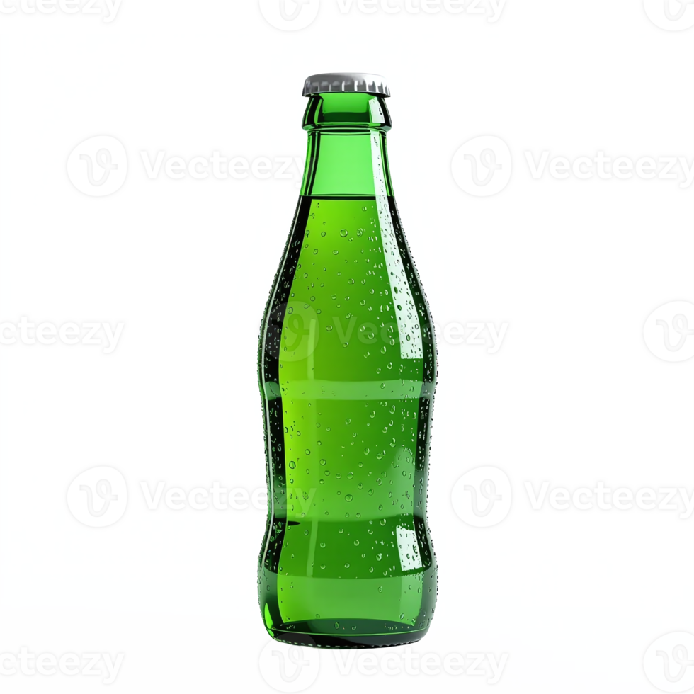Green Glass Soda Bottle with Water Bubbles and Transparent Clipping Path png