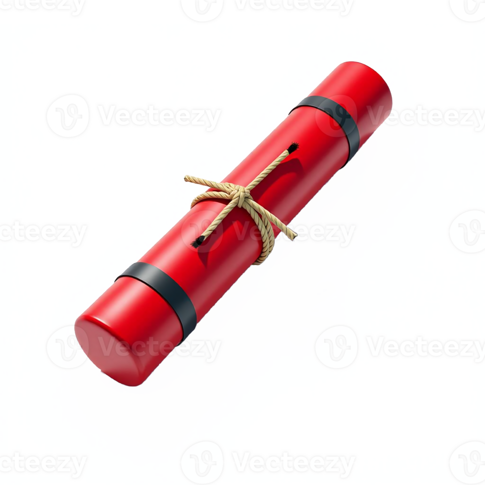 Red Detonation Smoke Bomb with Rope Tie No Background Transparent Clipping Path png