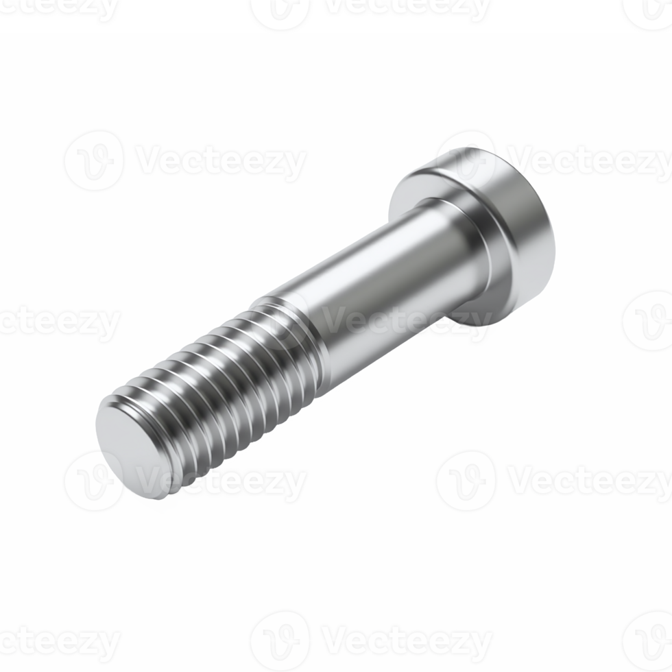 Silver Metal Machine Screw with Rounded Head in Transparent Clipping Path png