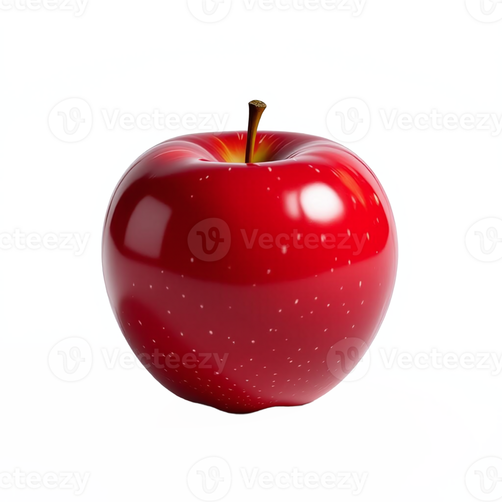Bright Red Apple with Stem on Transparent Background High Detail png