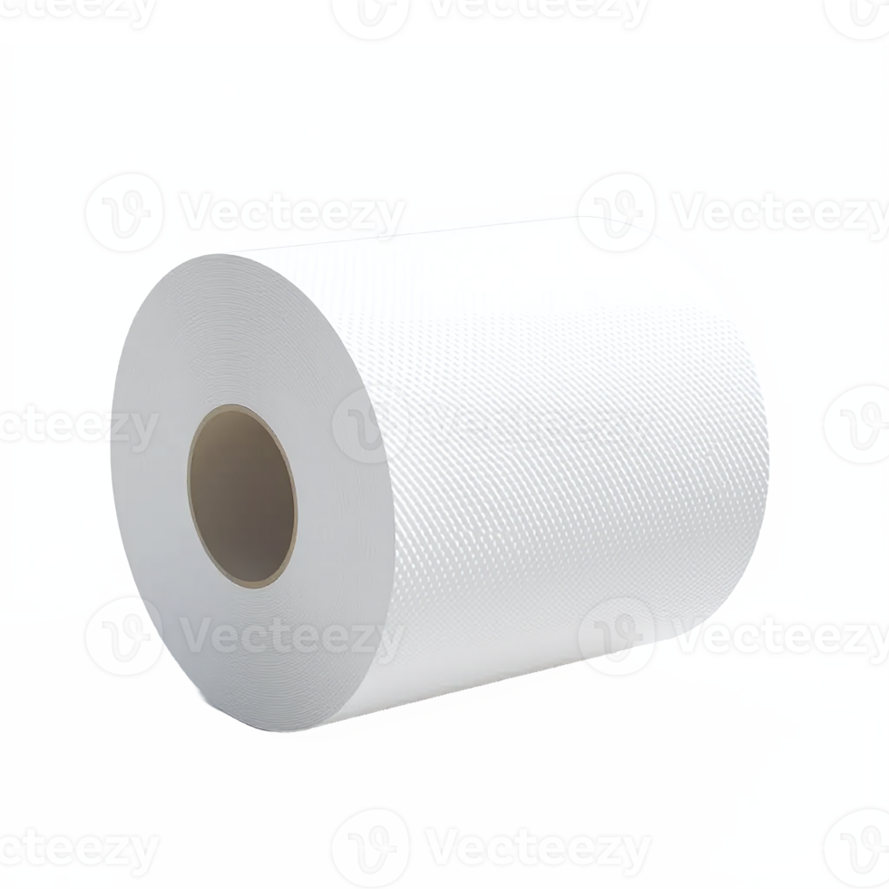 White Toilet Paper Roll with Texture and Central Core on Transparent Background png