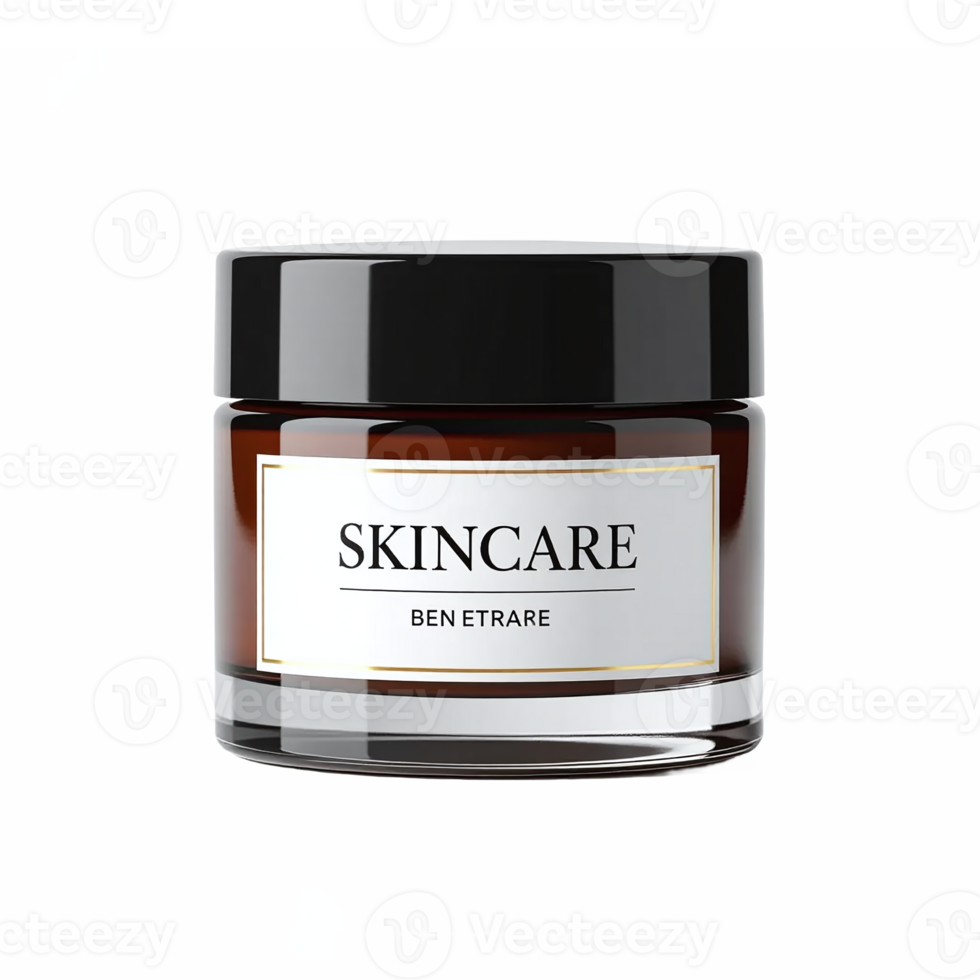 Elegant Skincare Cream Container with Black Lid and White Label No Background png