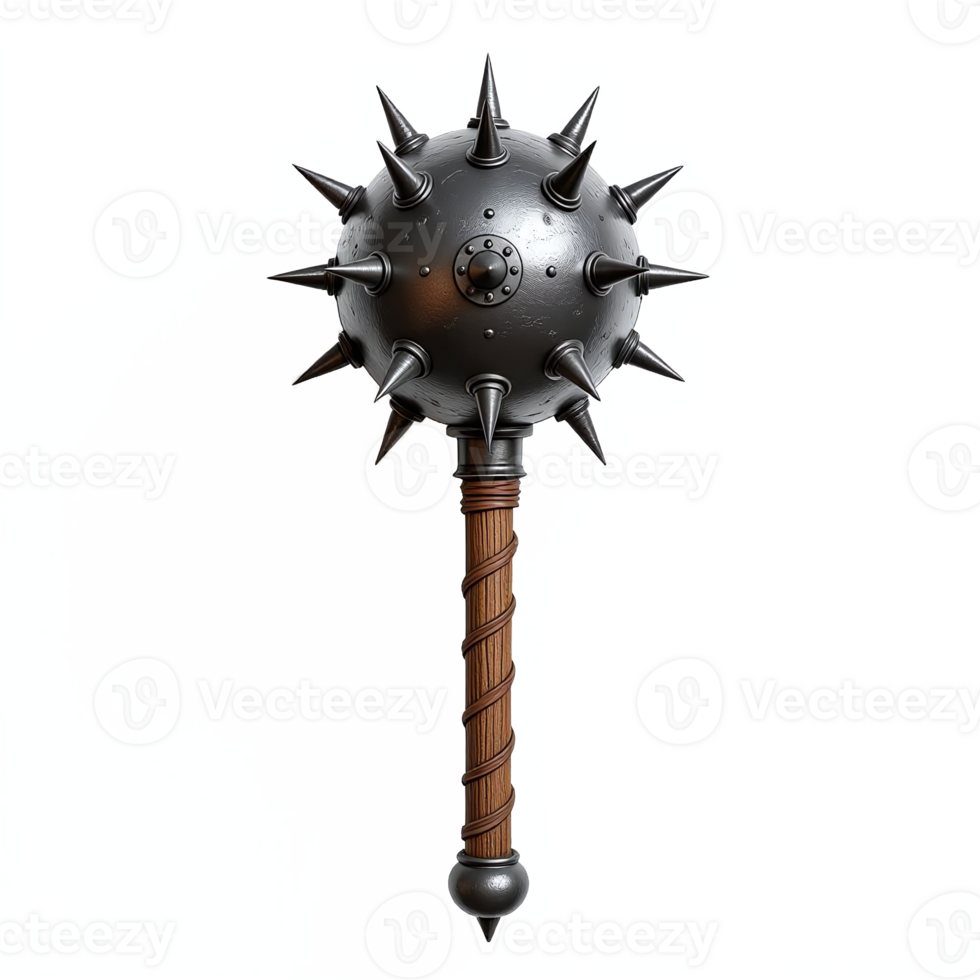 Spiked Mace Weapon with Wooden Handle Clipping Path No Background png