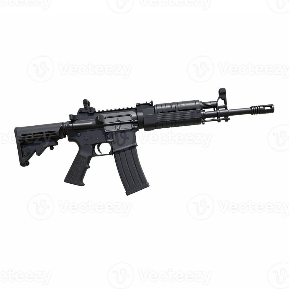 Realistic Black Assault Rifle with Transparent Background No Shadow No Reflection png