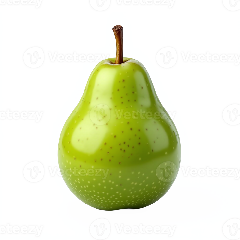 Green Pear with Smooth Surface and Stem Isolated on Transparent Background png