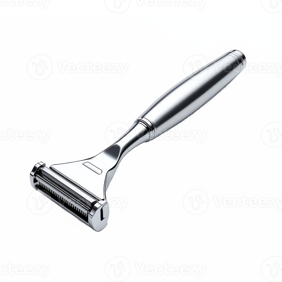 Shaving Razor with Aluminum Handle and Blades on Transparent Background png