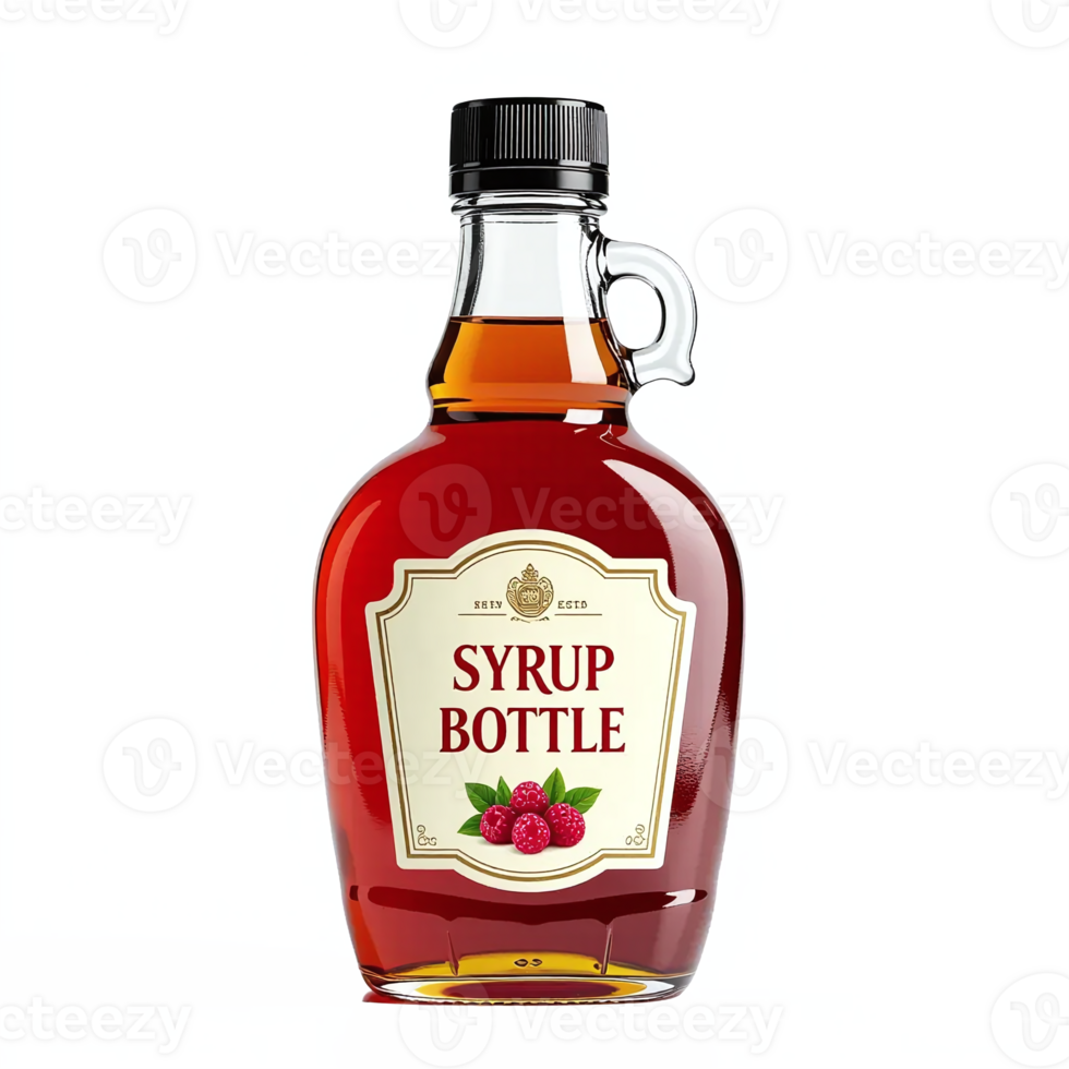 of a Syrup Bottle with Raspberry Label and Transparent Background png