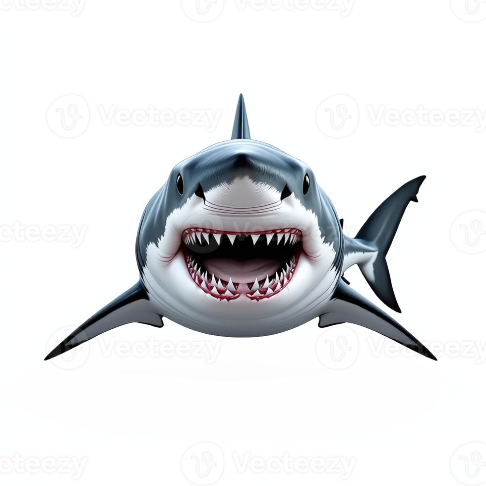 Menacing Great White Shark Illustration with Open Mouth and Sharp Teeth Clipart on Transparent Background png