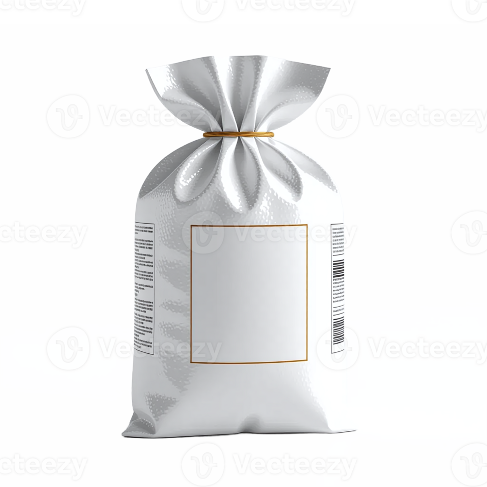 Silver Packaging Bag with Empty Label for Product or Branding Clipping Path No Background png