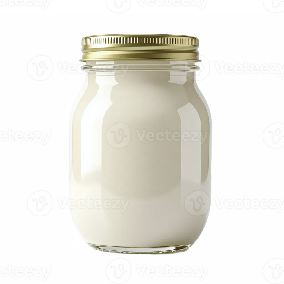 Cream Color Glass Jar with Gold Metal Lid on Transparent Background for Food Storage or Product Packaging png
