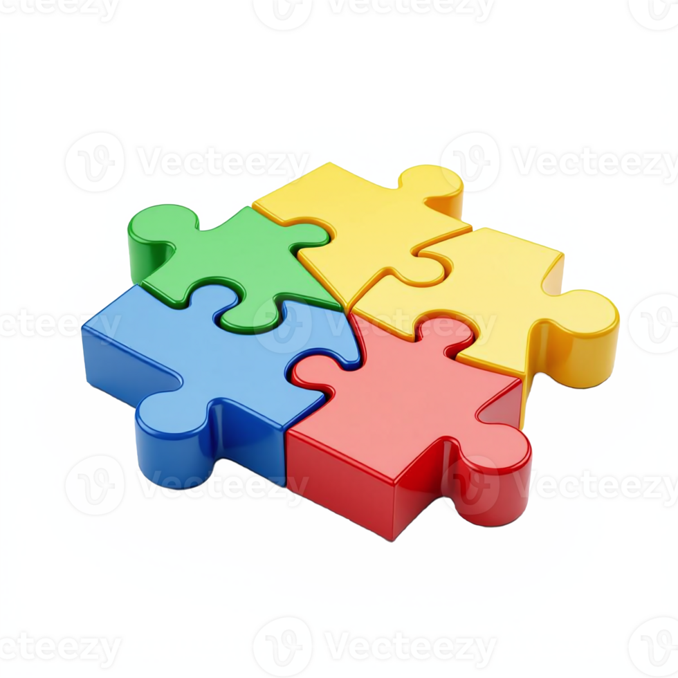 Colorful Puzzle Pieces Connecting for Solution and Unity Illustration with Transparent Background png