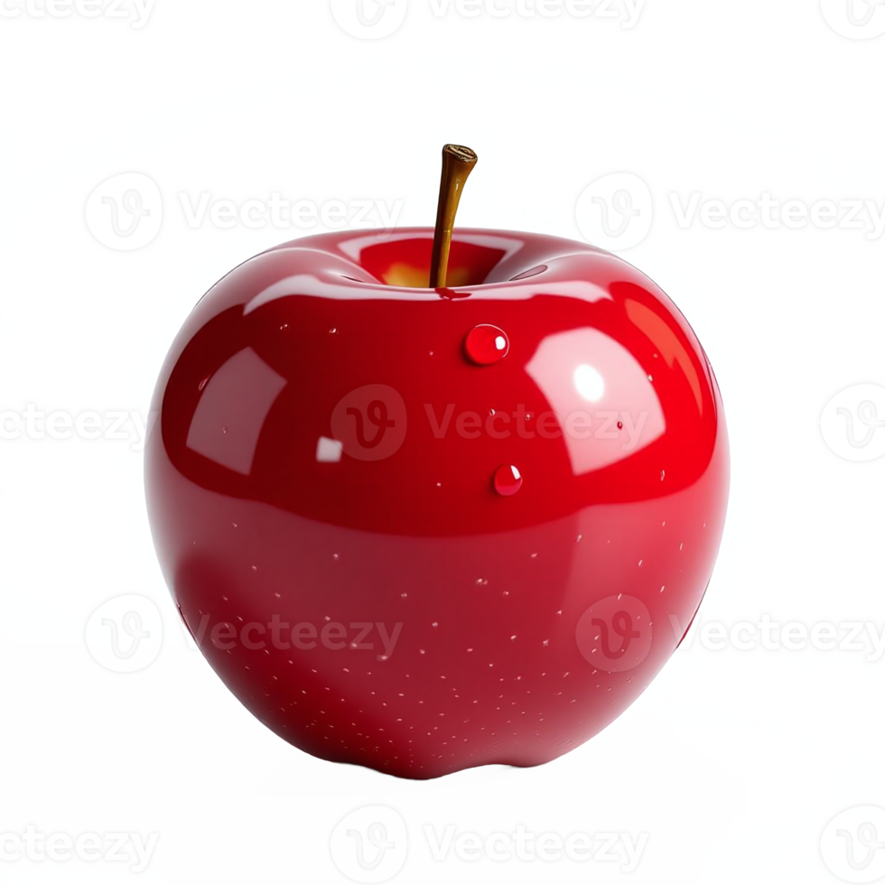 Realistic Red Apple with Water Droplets on Transparent Background Clipart png