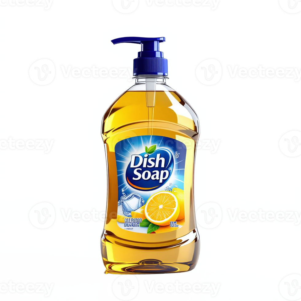 Dish Soap Bottle with Lemon Scent Clear Plastic Container No Background Clipping Path png