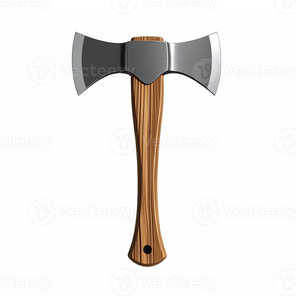 Double-Headed Axe with Wooden Handle and Metal Blades on Transparent Background png