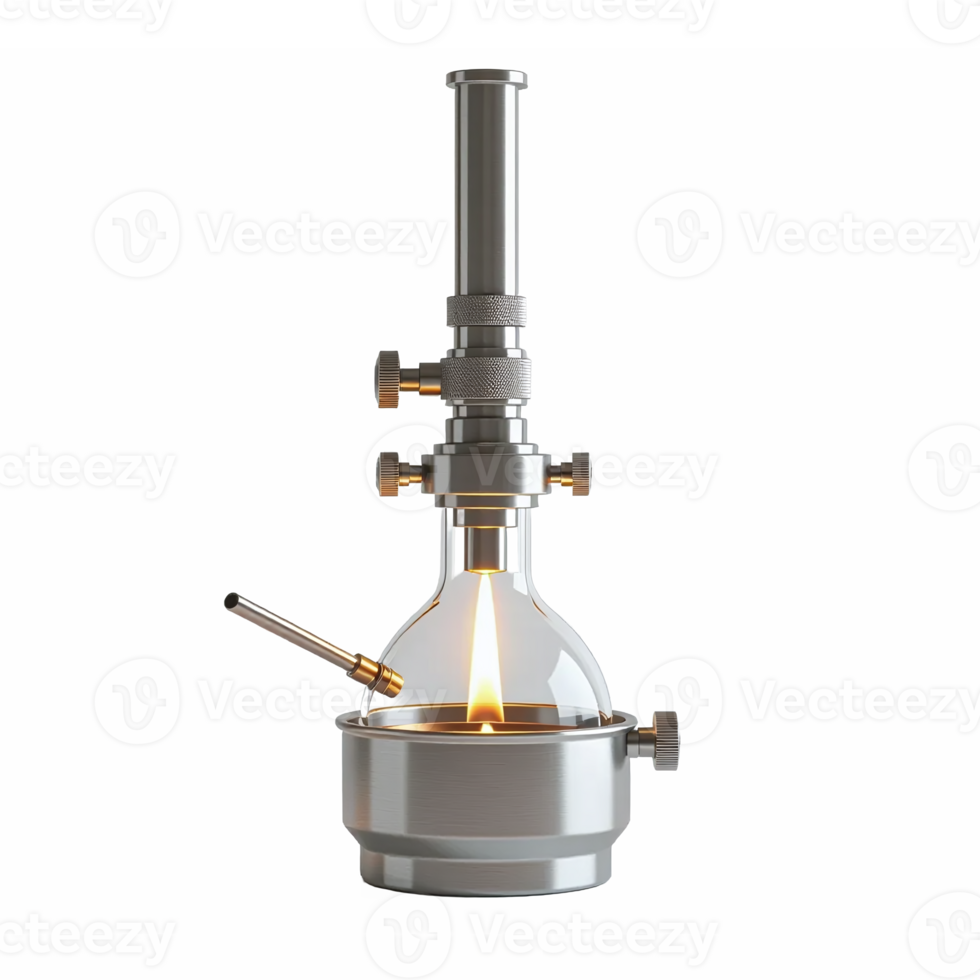 Laboratory Bunsen Burner with Flame and Metal Components in Clipping Path High Detail png