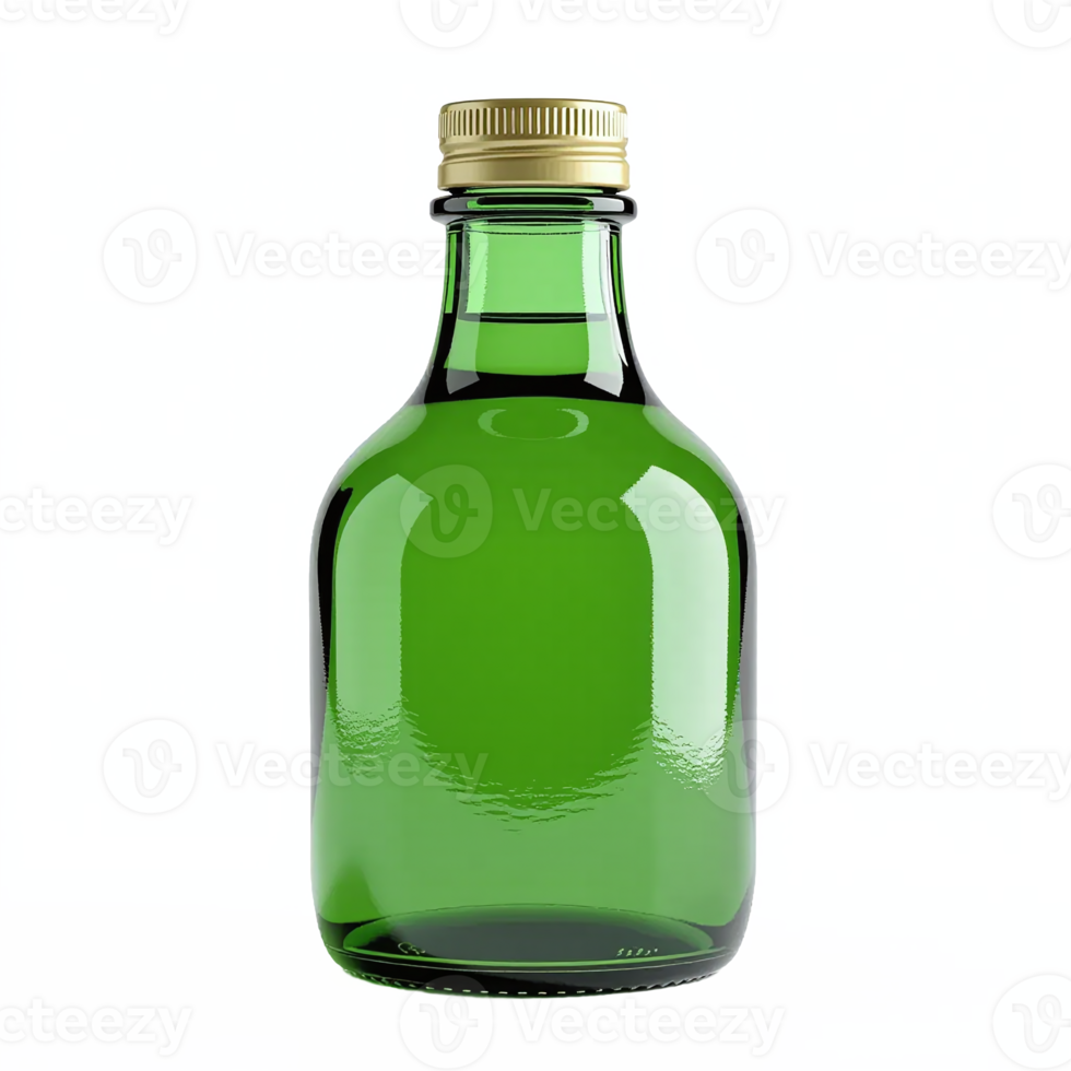 Green Glass Bottle with Gold Cap Transparent Clipping Path No Background png