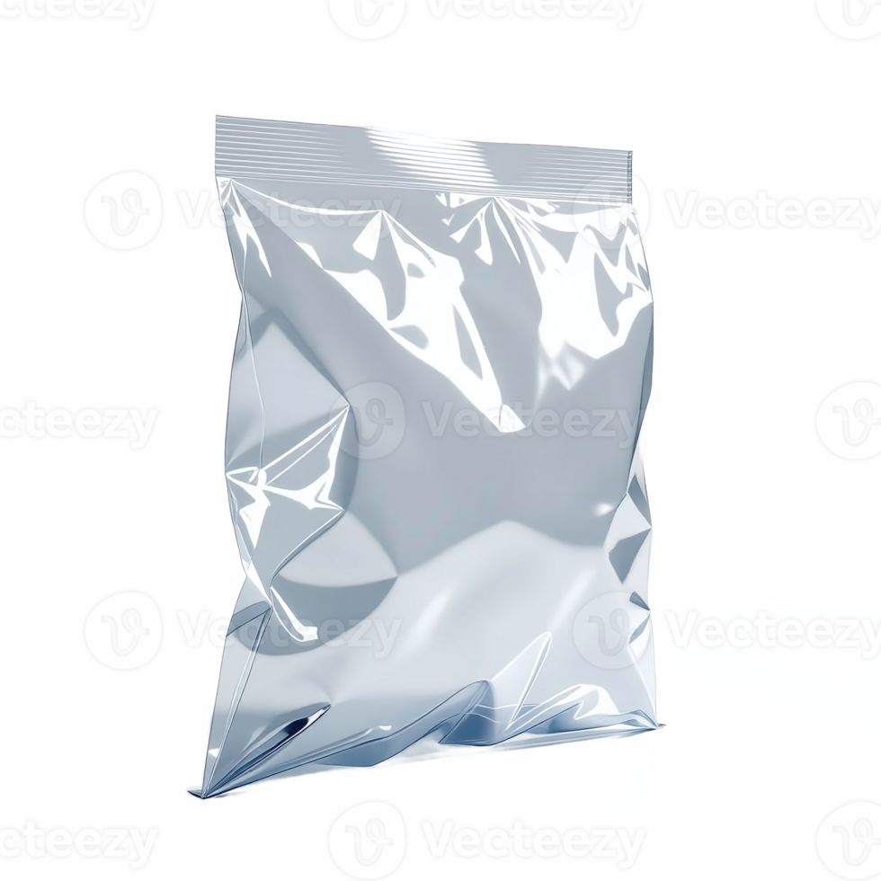 Clipping Path Silver Metallic Foil Package with Wrinkles and Highlights for Packaging Design png