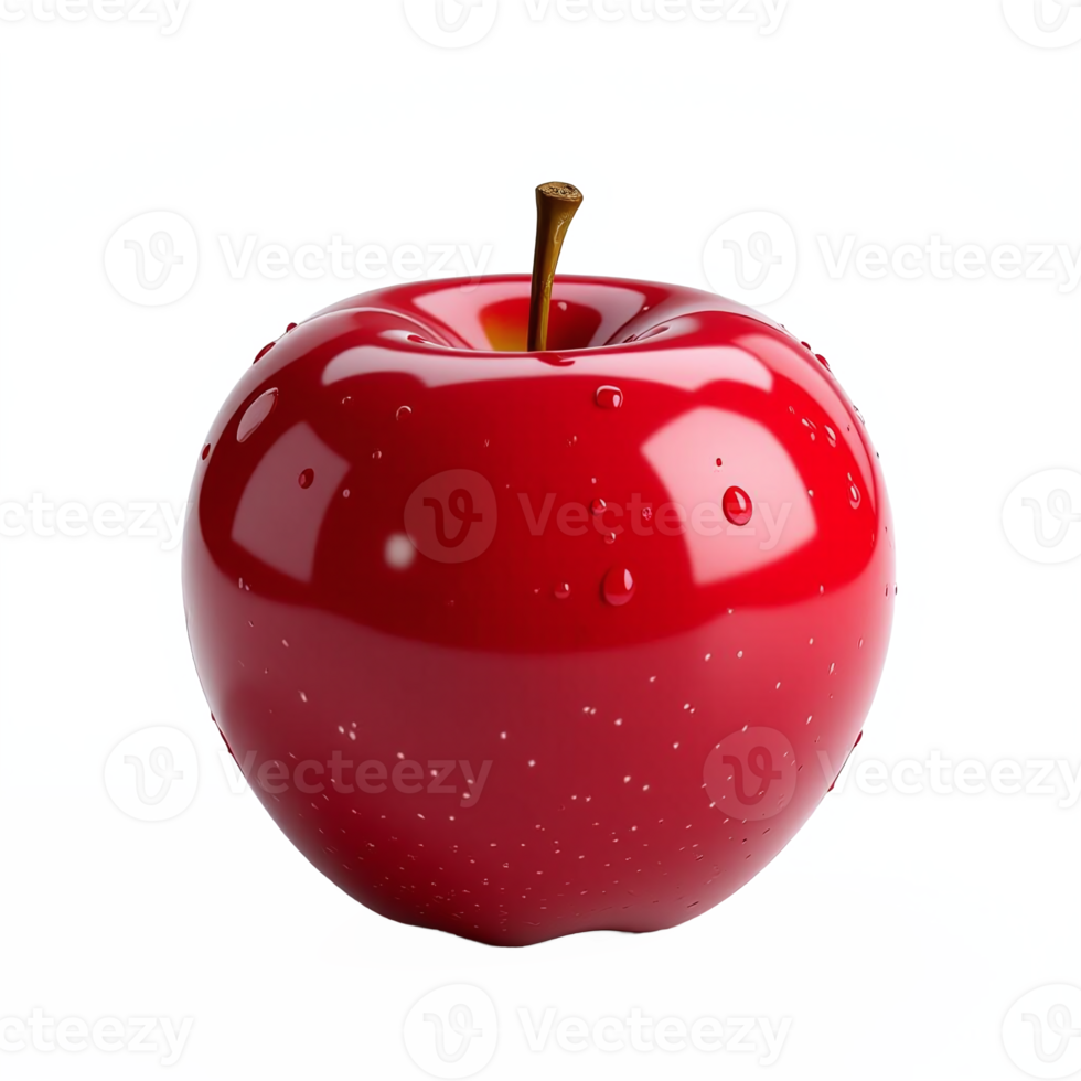 Bright Red Apple with Water Droplets on Transparent Background Clipping Path png