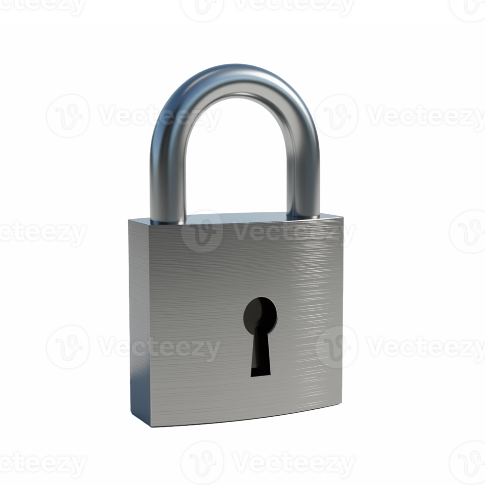 Metal Lock with Shiny Silver Shackle and Keyhole on Rectangular Body Transparent Background png