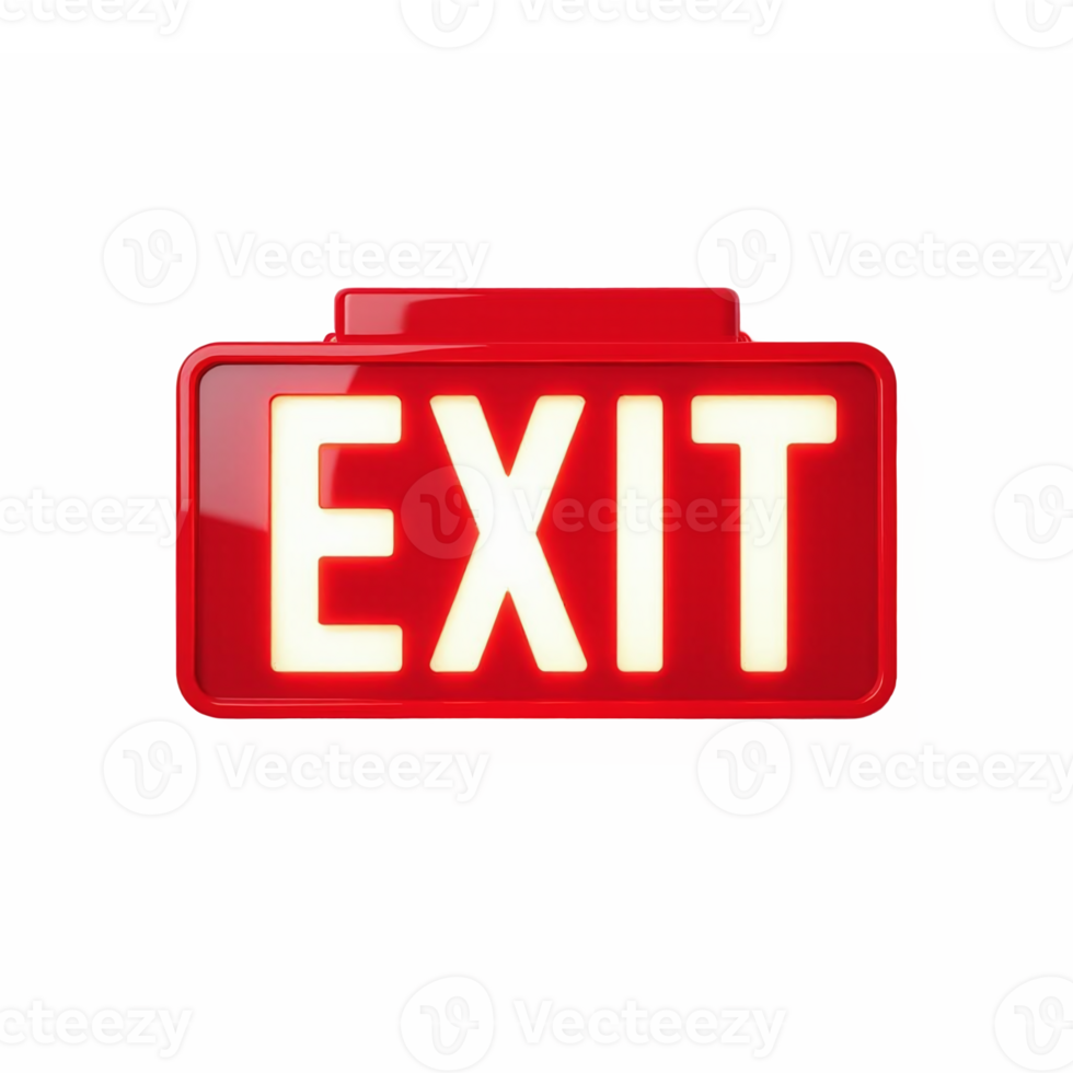 Red Exit Sign with Illuminated Text and Transparent Background for Emergency Safety png