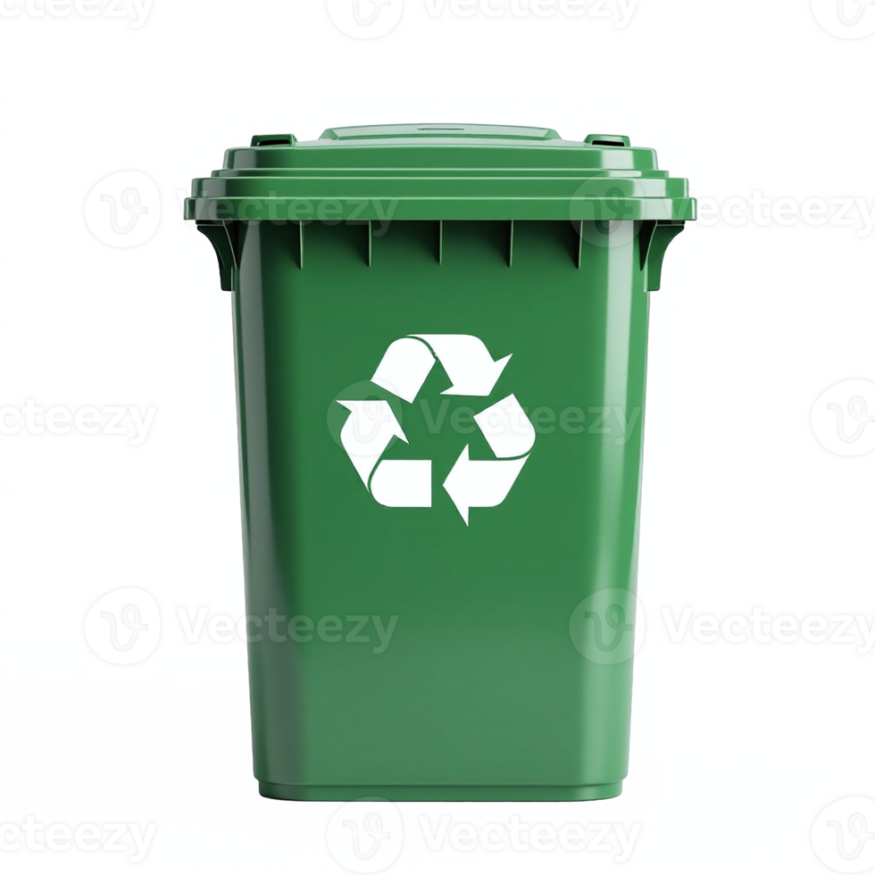 Green Recycling Trash Bin with White Recycling Symbol on Transparent Background png