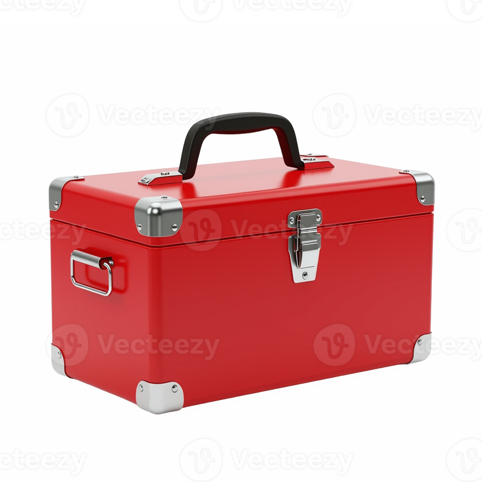 Red Metal Toolbox with Black Handle and Silver Lock Transparent background png
