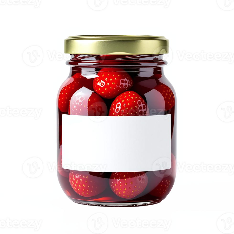 Illustration of Fresh Strawberries in a Transparent Glass Jar with No Background Clipping Path png