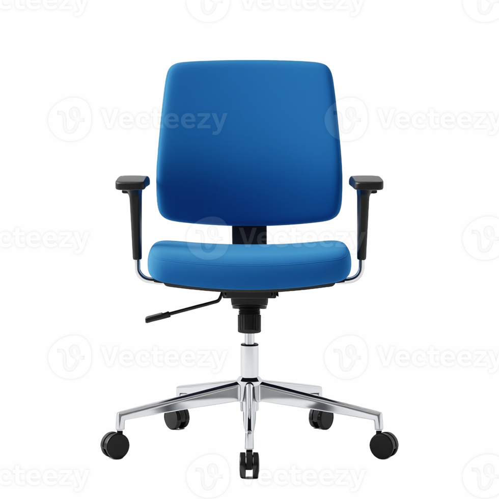 Blue Office Ergonomic Chair with Adjustable Height and Swivel Base on Transparent Background png