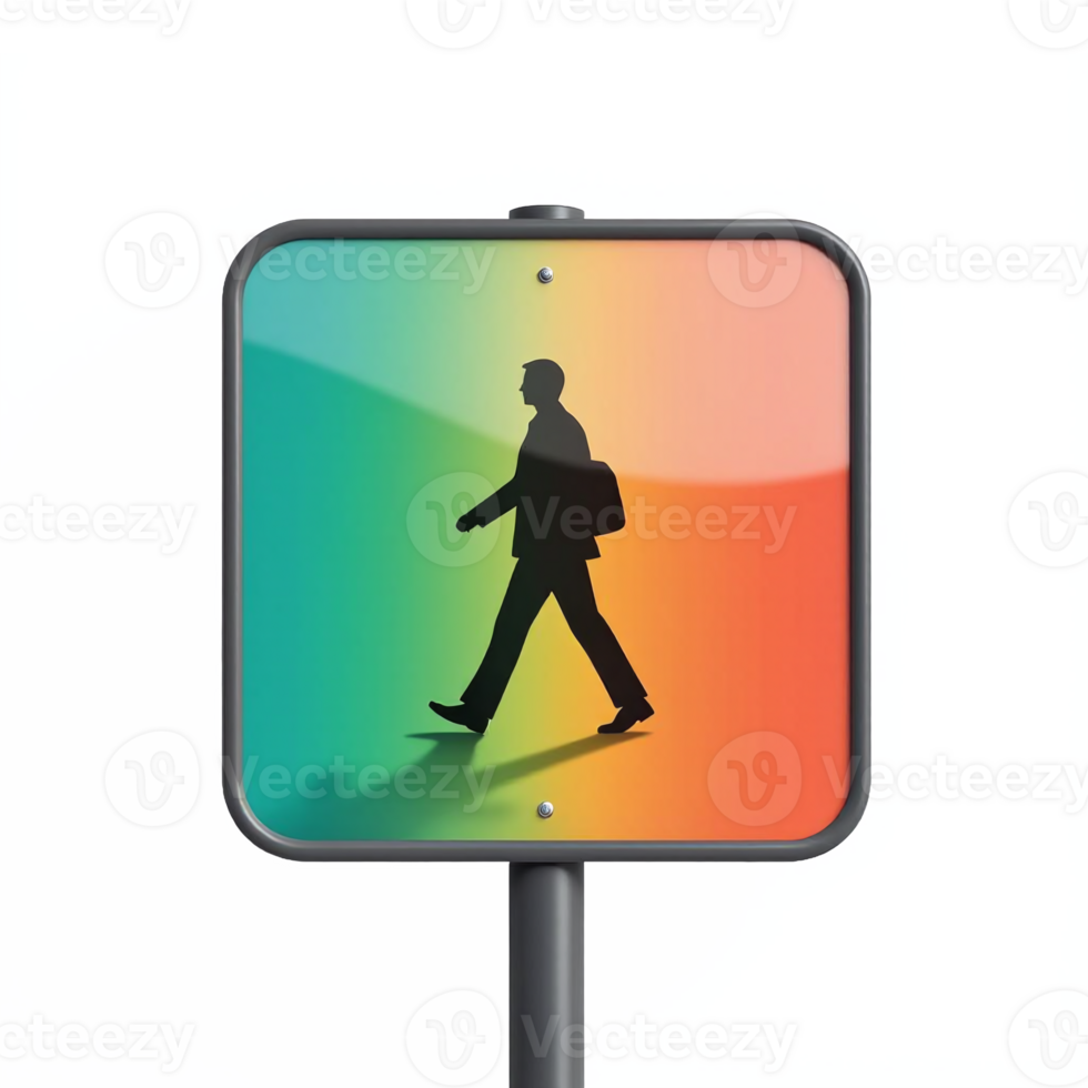 Silhouette of a Person Walking with a Briefcase on Colorful Gradient Sign with Clipping Path png