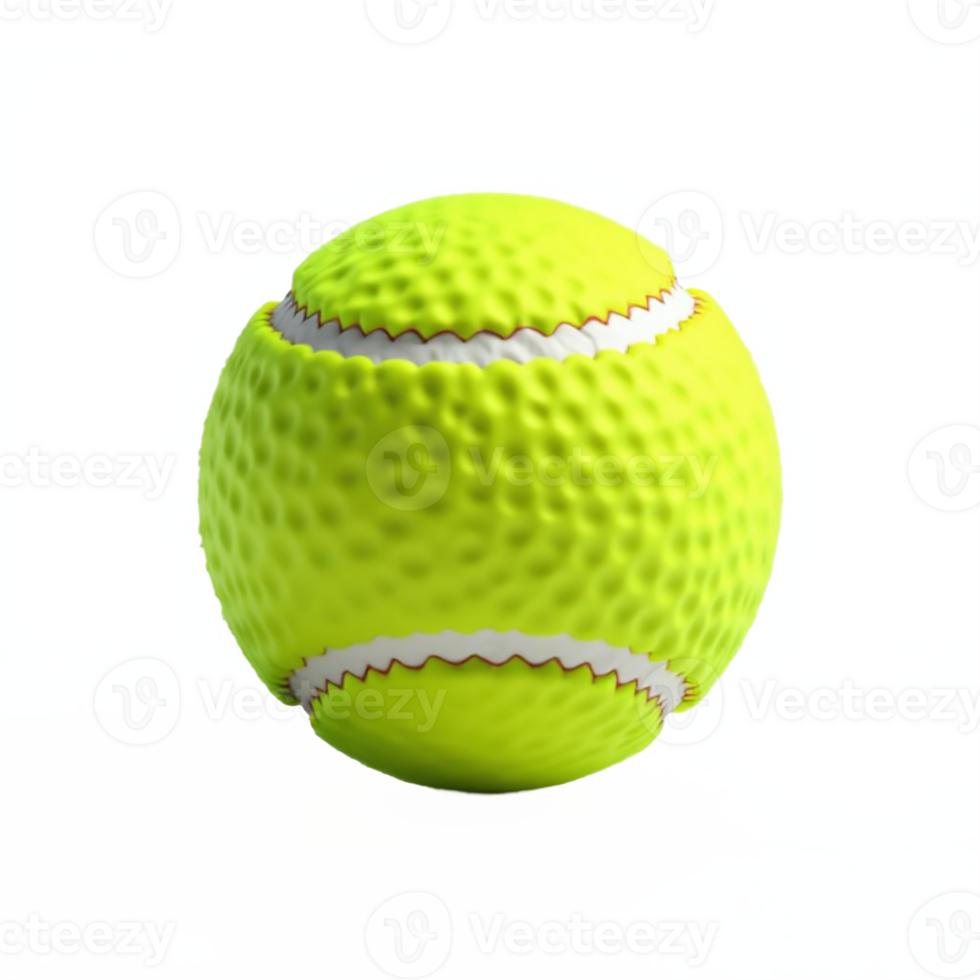 Detailed image of a bright yellow tennis ball with white seams on transparent background png