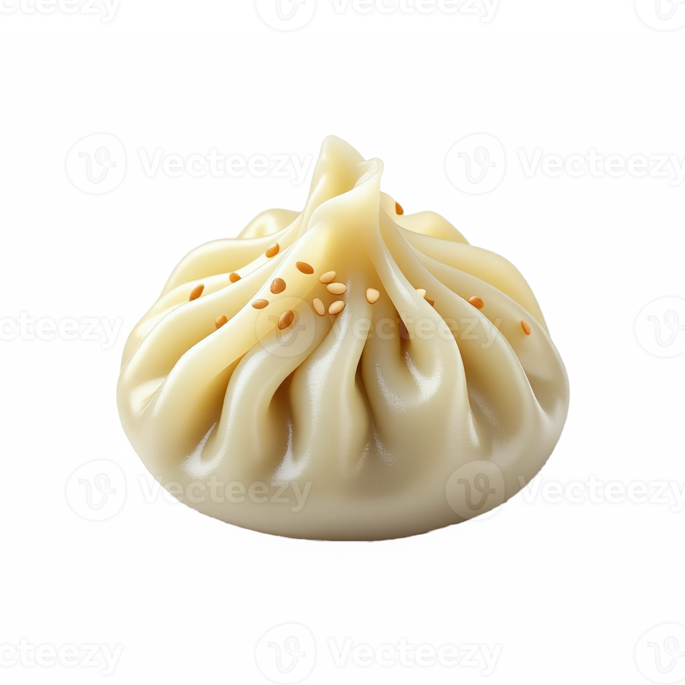 image of steamed dumpling with pleated dough filling sesame seeds on transparent background png