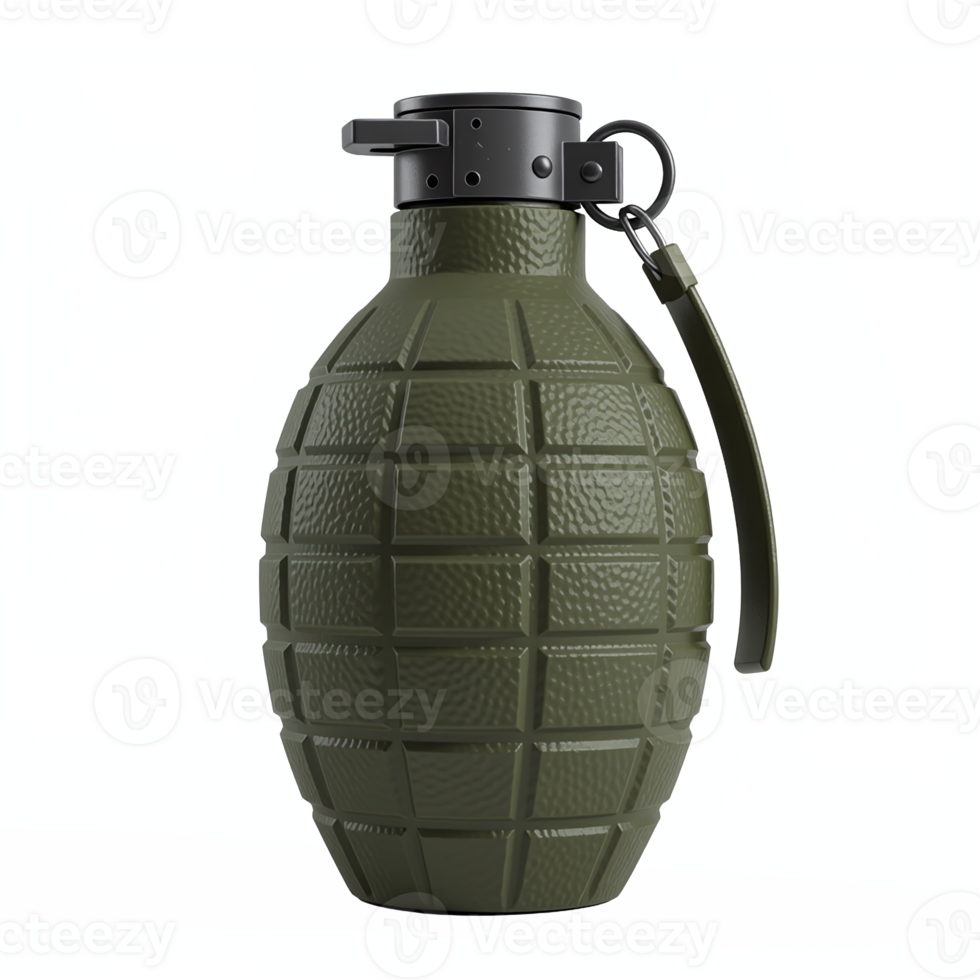 Olive Green Hand Grenade with Clip and No Background Clipping Path png