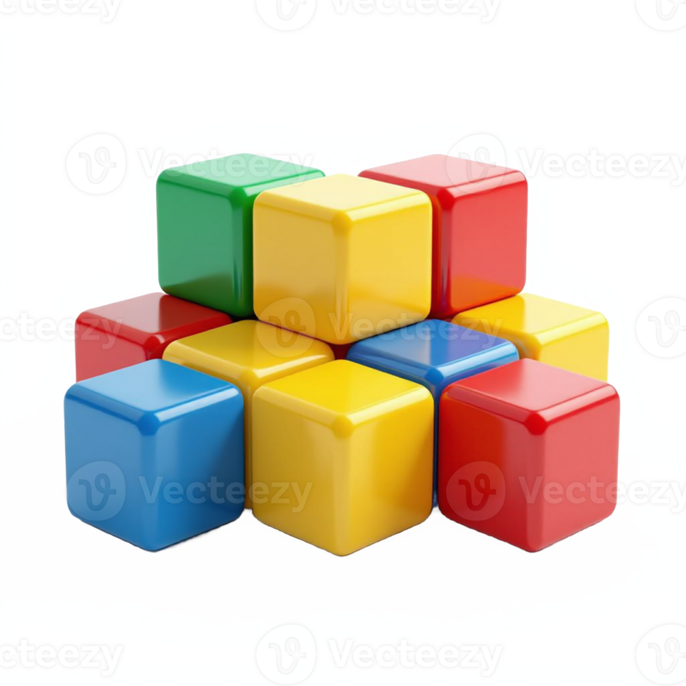 Colorful Plastic Cubes Stacked with Transparency and Clipping Path Clear Background png