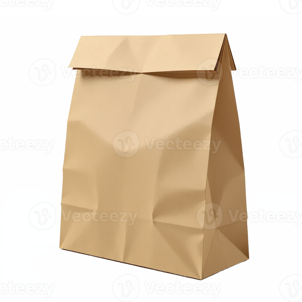 Crumpled Paper Bag with Flap Close-up on Transparent Background png