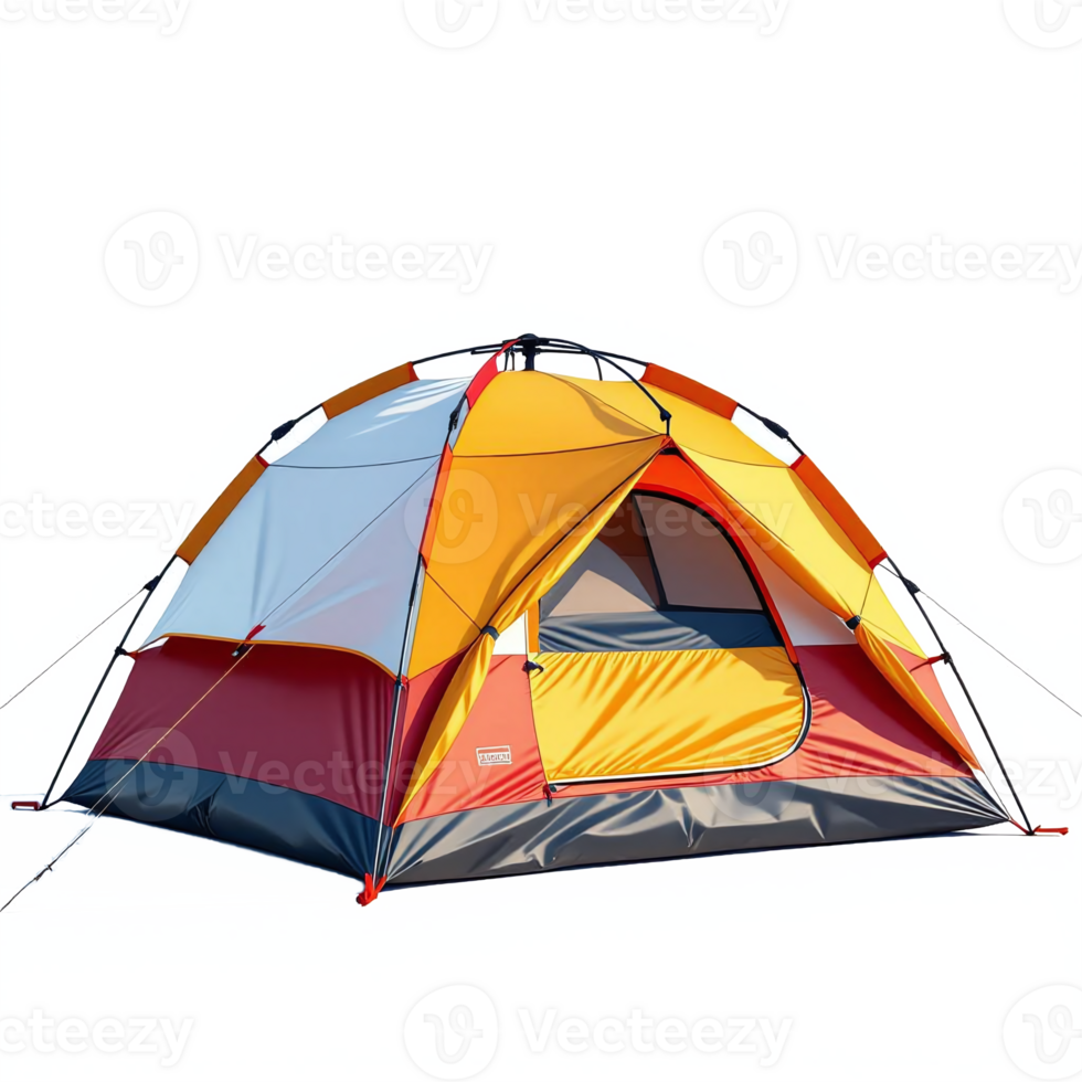 Colorful Camping Tent with Multiple Sections and Door in Illustration no background png