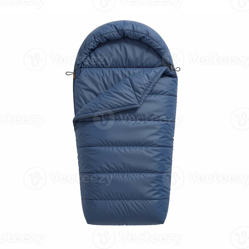 Blue Sleeping Bag with Hood and Thermal Padding in Transparent Background png
